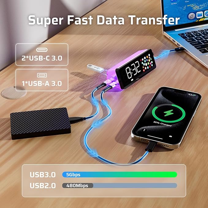 LTC Laptop Docking Station, 7-in-1 USB C Hub with Screen, Multiple Built-in Apps, Multiport Adapter with HDMI 4K@60Hz, 90W Power Delivery, USBC & USBA Data Ports, Dongle for MacBook, Dell, and More