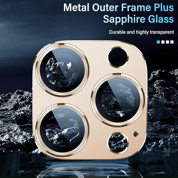 Uyiton for iPhone 12 Pro Max Camera Lens Protector, [Drop Protection][Strong Adsorption] 9H Tempered Glass Camera Cover Screen Metal Ring Case Friendly Scratch Resistant Easy to Install - Gold