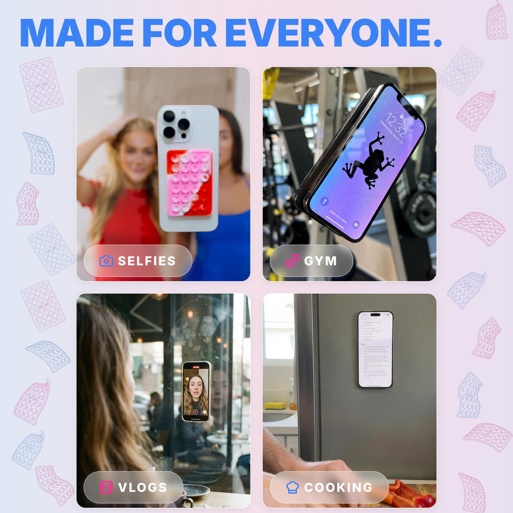 StickyGrippy Suction Phone Case Mount, Sillicon Adhesive Phone Accessory for iPhone and Android, Hands-Free Strong Grip Mirror Shower Phone Holder, Tiktok Videos and Selfies (Green)