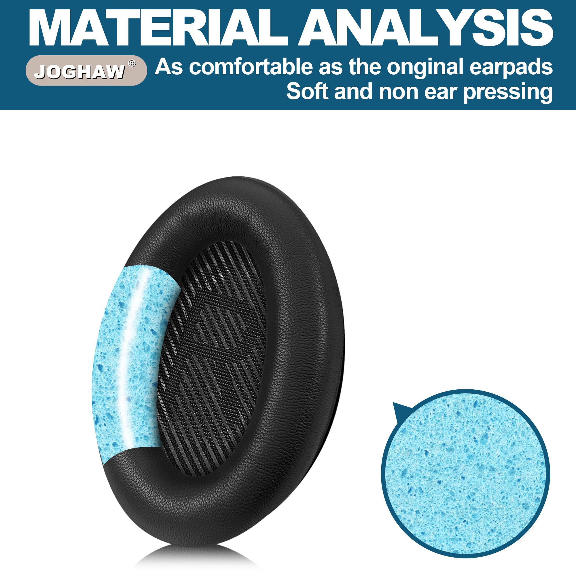 Joghaw Headphones Replacement Ear Pads, Sheepskin Ear Cushions for Bose QuietComfort 35 (QC35) Improved Durability, Ear Pads Cushions with High-Density Foam, Thickness and Sound Isolation - Black
