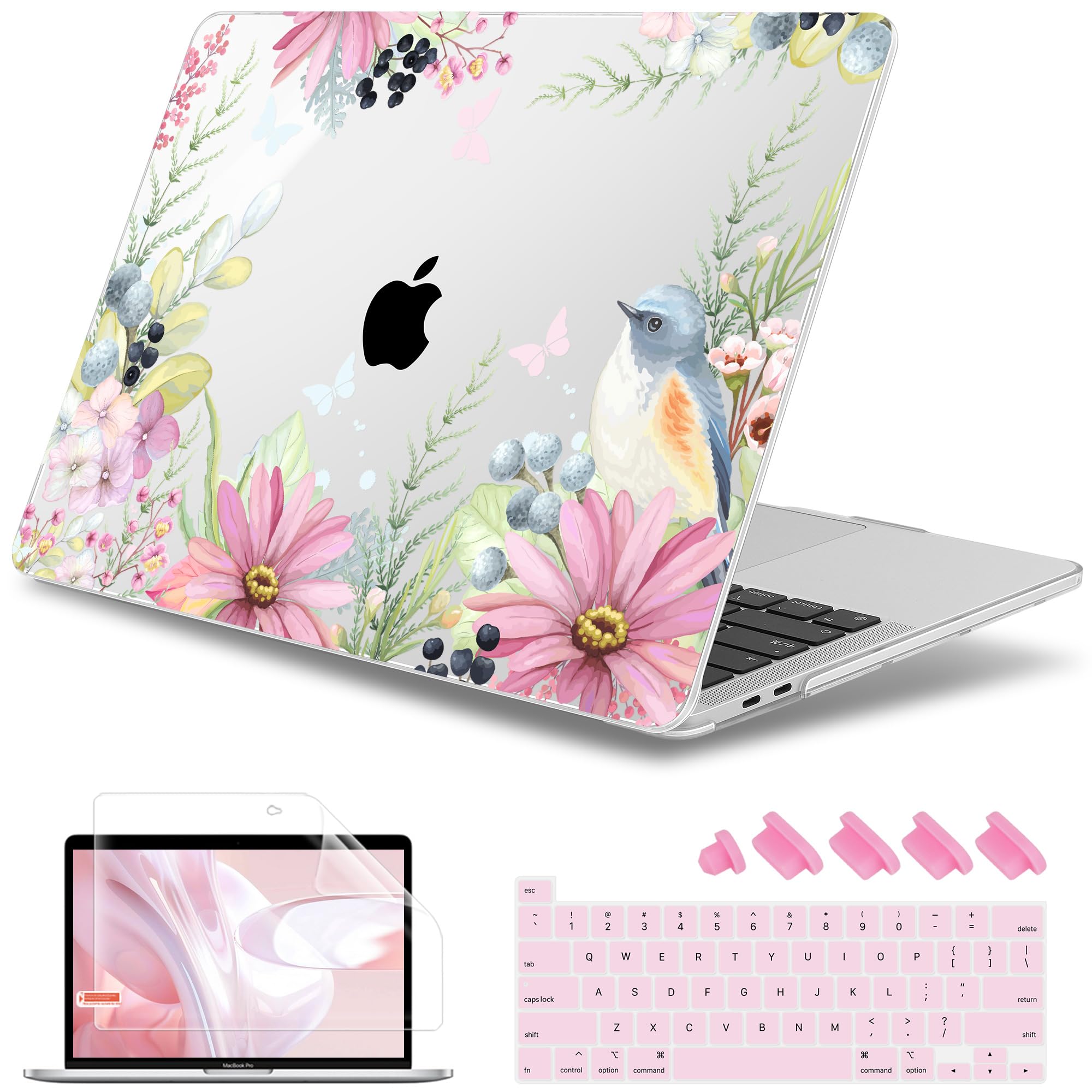 May Chen Compatible with MacBook Pro 13 inch Case 2022 2021 2020 Release Models A2338 M2 M1 A2251 A2289, Plastic Hard Shell Case + Keyboard Cover for Mac Pro 13" with Touch Bar, Blue Bird