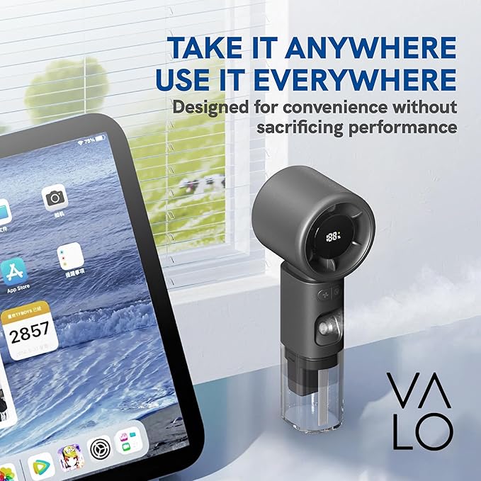 Valo Portable Rechargeable Fan - Mini Cooling Fan for Travel, USB Desk Personal Fan with 4 Speeds, 50ml Tank for Water Cooling Technology, Quiet Operation, 2,000 mAh Battery - Arctic White