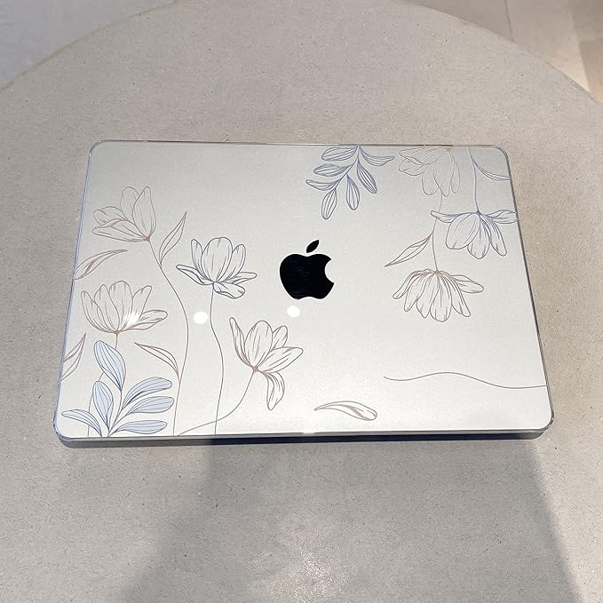 MEEgoodo for M4/M3/M2 MacBook Air 15.3 inch Case 2025 2024 2023, Case Fit Model (A3241/A3114/A2941) for MacBook Air 15 inch, Laptop Hard Shell with Keyboard Cover, Engraving Floral