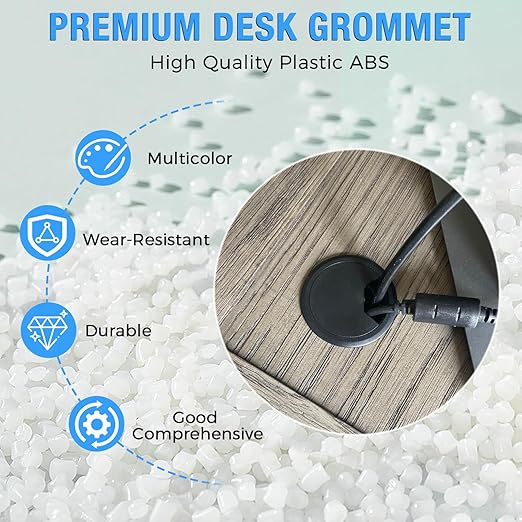 Desk Grommet 2-1/16" (53 mm), Desk Cord Hole Cover, Cable Grommet ABS Plastic, Desk Hole Grommet for Office and Home Table Cable, Detachable Adjustable Cable Cord Organizer (White 2 Pcs)