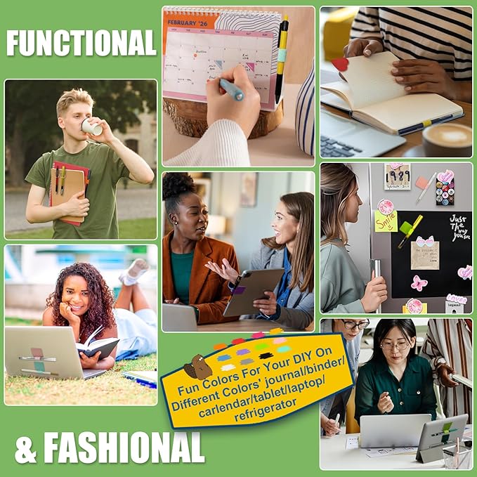 Pen Loop Holder for Notebook 12 Colors Self-Adhesive Stick On Pen Holder with Extra 2 Pens Clips 1 Leather Bookmarks As COMBO for Planner Journal Tablet Clipboards Calendars Bible Campus School Office