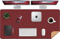 Desk Mat 47" x 23.7" Leather Desk Pad Protector with Natural Cork & PU Leather, Non-Slip Office Desk Mat, Double-Sided Large Mouse Pad, Waterproof Desk Pad for Office&Home (Red)