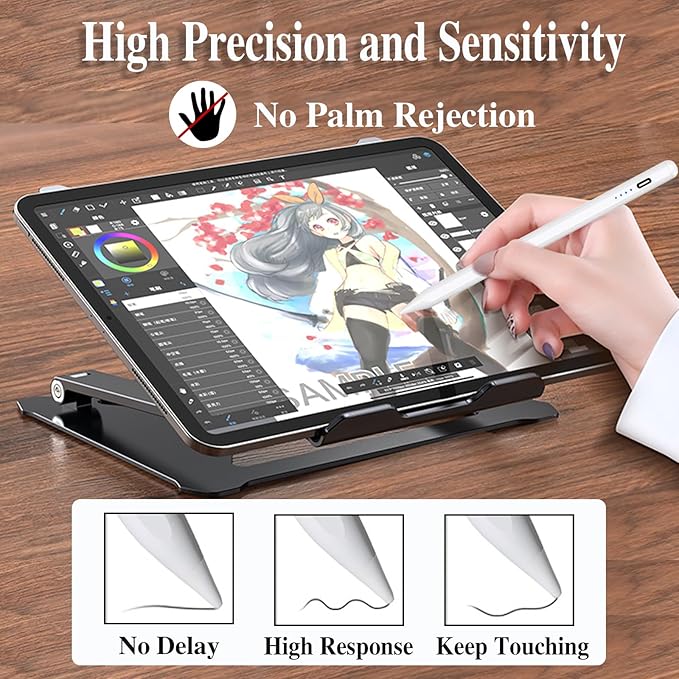 Stylus Pens for Touch Screens POM Tip Magnetic iPad Pencil Rechargeable Tablet Pencil Active Stylus Pen for iPad/Pro/Air/Mini/iPhone and Other Smartphone Devices