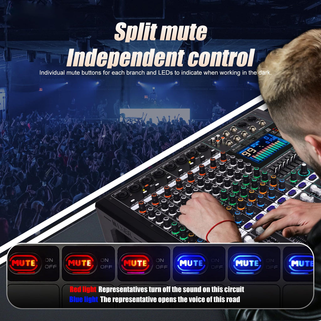 GF8 Pro Multi functional 8-channel Audio Mixer, Bluetooth DJ Mixing Console -7-level Stage Equalizer, 99 Sound Effects, Stage Independent Mute, Karaoke, Wedding Scene, Party DJ Mixer