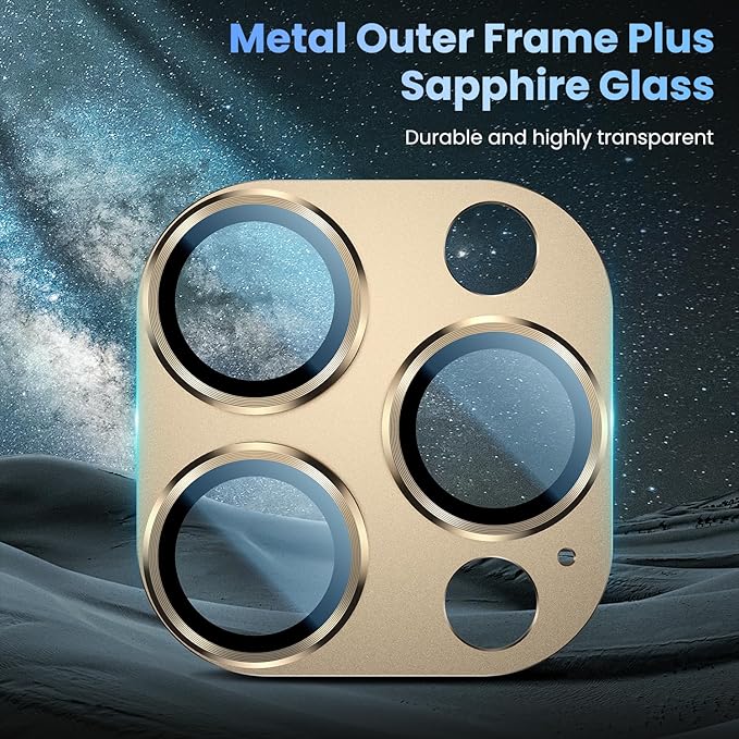 Uyiton Compatible with iPhone 16 Pro/iPhone 16 Pro Max Camera Lens Protector - [Not Easy to Break][Strong Adsorption][Case-Friendly] Metal Tempered Glass Rear Camera Screen Cover - Gold, 2 Pack