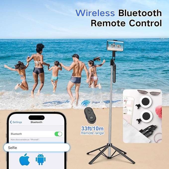 Metal Selfie Stick Tripod for iPhone with Light,70 inch Cellphone Selfiestick with Remote,Phone Tripod Holder for Video Recording,Portable Travel Selfie Stick Compatible with iPhone,Android and Gopro