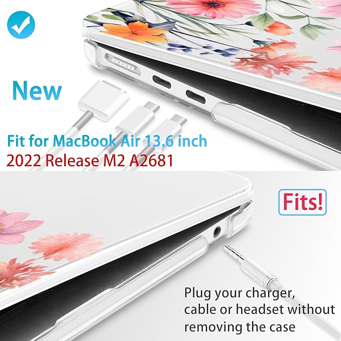 Mektron for 2025 M4 MacBook Air 13.6 Inch A3240 Case Fits 2023 A2681 M2 2024 A3113 M3 Chip with Liquid Retina Display Touch ID, Printed Plastic Hard Shell Cover for MacBook Air 13.6", Floral P165
