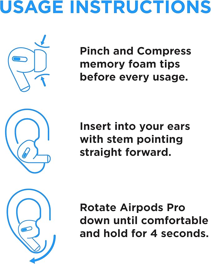 Foam Masters Memory Foam Ear Tips for AirPods Pro 1st & 2nd Gen | Comfortable | Secure | Better Noise Cancellation | Version 3.0 Replacement Buds (Large - 3 Pairs, Gray)