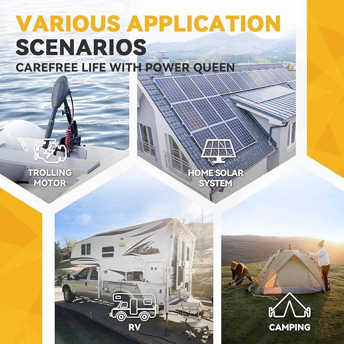 Power Queen 12V 300Ah Deep Cycle Battery, LiFePO4 Lithium Battery, Max.3840Wh, Built-in 200A BMS, Up to 15000 Cycles, 10-year Lifespan for Solar Energy Storage, Backup Power, RV, Camping