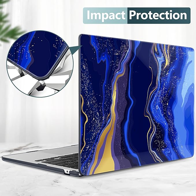 TWOLSKOO Compatible with M4 MacBook Air 13.6 inch Case 2025-2022 Release M4 A3240 M3 A3113 M2 A2681, Plastic Hard Shell & Keyboard Cover & Type C Adapter & Screen Protector, Abstract Marble