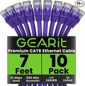 GearIT Cat 6 Ethernet Cable (10-Pack 7 Feet) Cat6 Network Patch, 10Gbps, RJ45, Snagless Cord, Gold-Plated Connectors, Internet for PC, TV, Tablet, Router, Printer, Servers, IT Data Center - Purple
