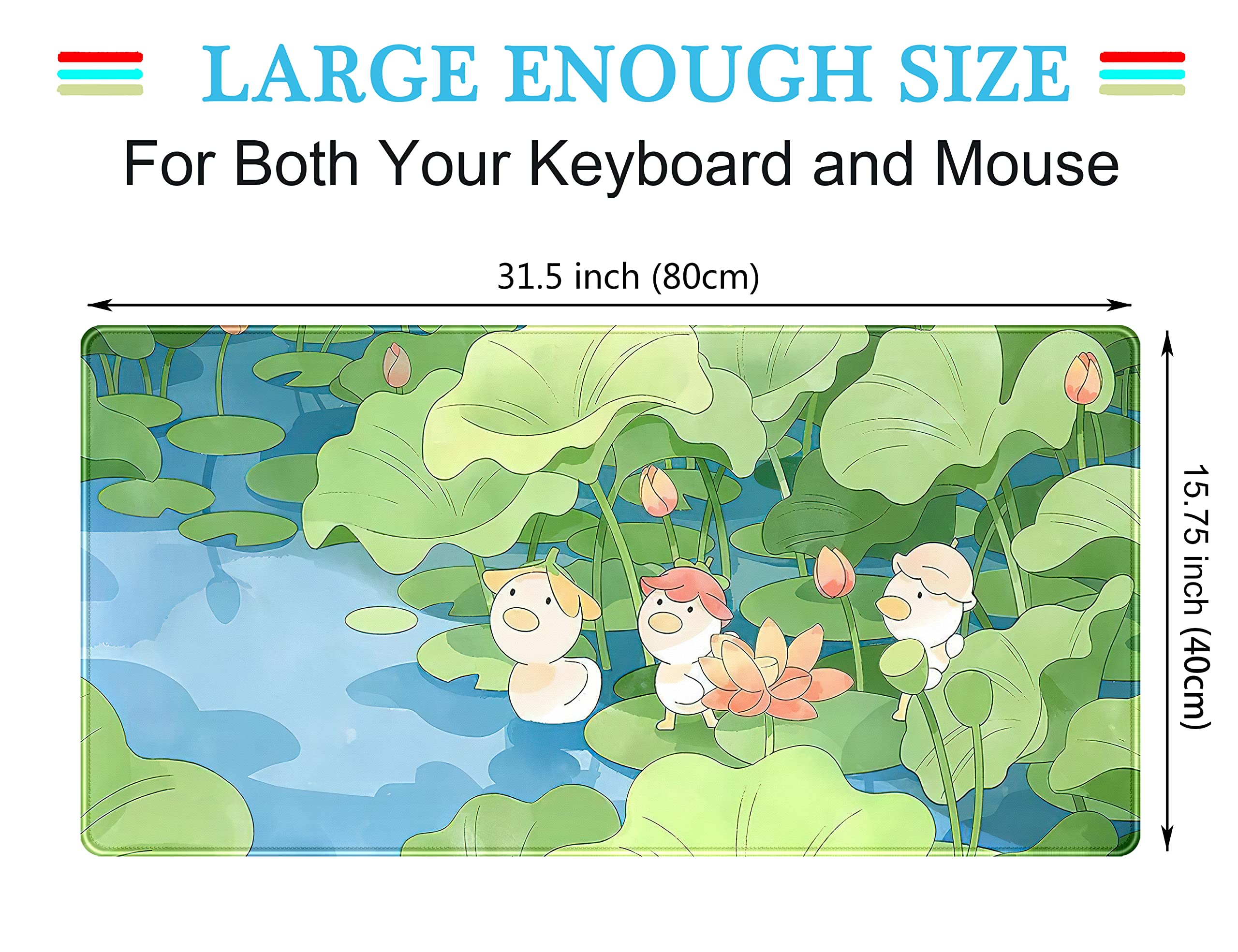 Green Cute Anime Desk Mat Kawaii Cartoon Ducks Gaming Mouse Pad XXL Large Anime Girl Gamer Mousepad Women Office Decor Desk Pad Aesthetic Lotus Leaf Laptop Keyboard Pad Computer Mat 31.5x15.75 in