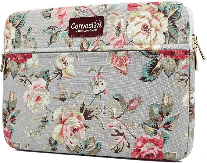 Canvaslove Grey Rose Laptop Sleeve Case Bag with Pocket for MacBook Air 13 inch,iPad Pro 13 inch and 13.3 inch-13.5 inch Laptops