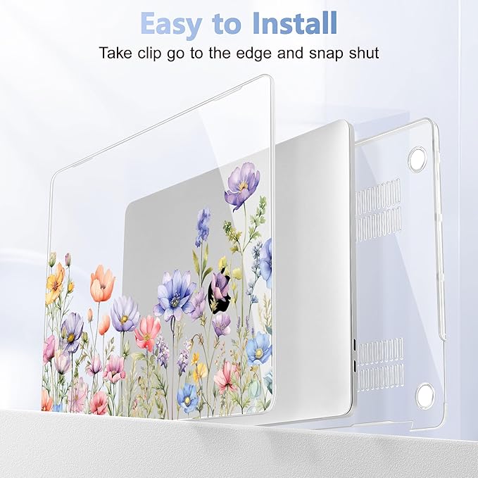 May Chen Case for MacBook Pro 13 inch M2 2023,2022,2021,2020 A2338 M1 A2251 A2289, Plastic Hard Shell Case for MacBook Pro 13" with Touch Bar Fits Touch ID, Wild Flowers
