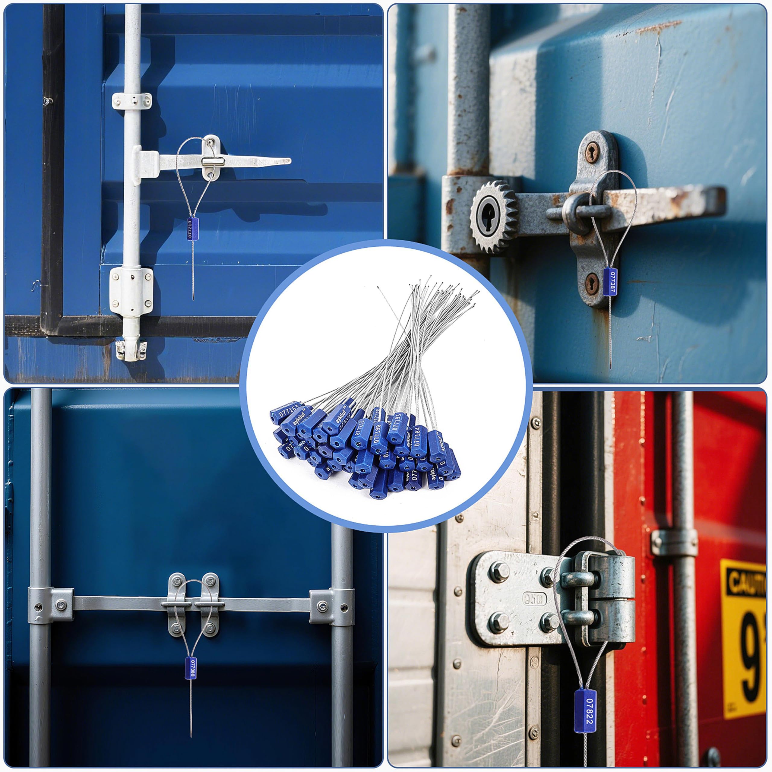 ayktiuf 120 Pieces Security Cable Seals, Metal Number Security Tags for Truck, Trailers, Cargo, Containers, Vans, Oil Tank, Milk Vehicle (Blue, 120 Pack)