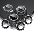 AGVEE 3+3 6 Pack for iPhone 16 6.1" / 16 Plus 6.7" Camera Lens Cover Protector, Bling Glitter & CD-Textured Metal Ring 9H Tempered HD Glass Camera Cover Protector Film, Glitter-Black