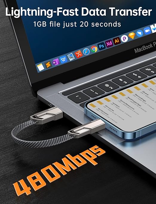 4-in-1 0.6FT Ultra Short USB C Cable Compatible with Lightning Cable [Fast Charging&Data Transfer] Flat Braided for iPhone iPad Charger Cord, Portable Multi Charger Cord Combo for Power Bank