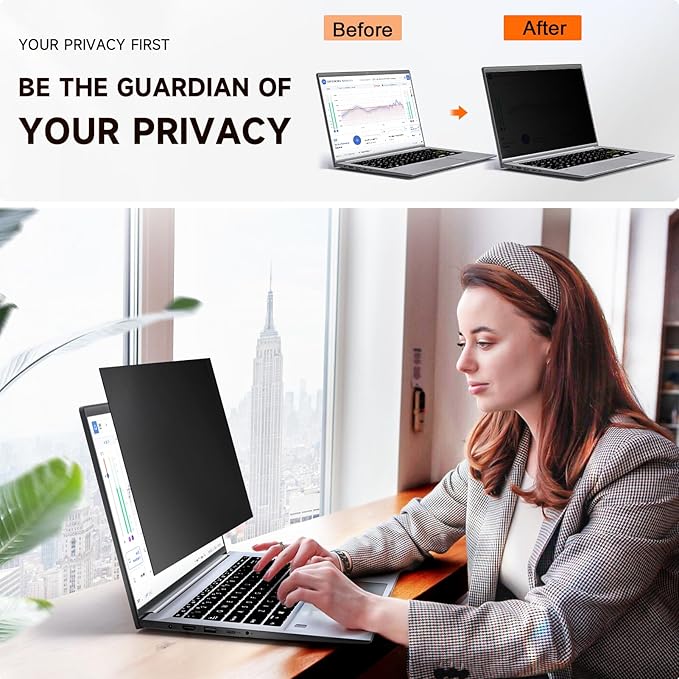 Laptop Privacy Screen 15.6 Inch Compatible with HP/ Dell/ Acer/ Samsung/Asus/ Lenovo/Toshiba, Removable 16:10 Aspect Privacy Filter Screen Protector for 15.6 Inch Laptop, Anti Glare Blue Light Laptop