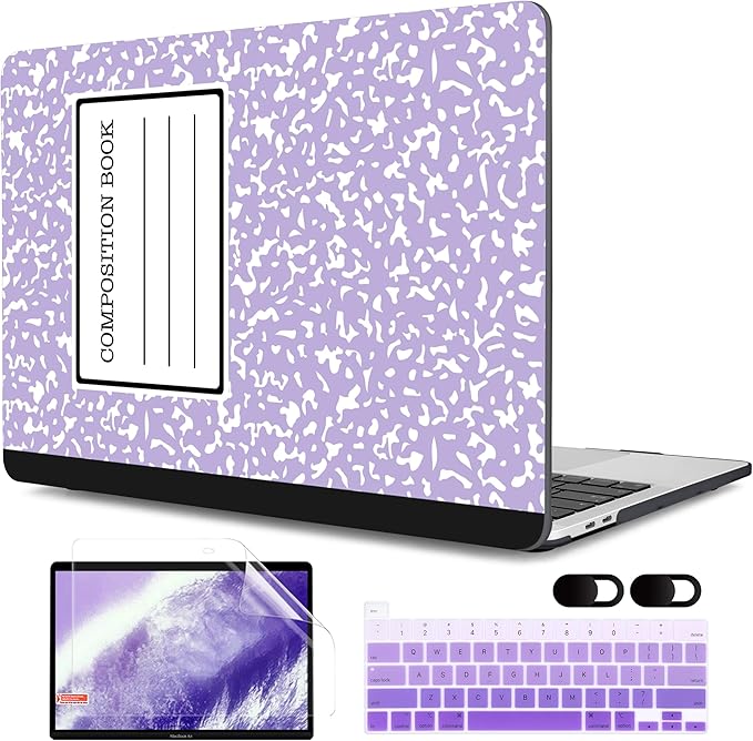MEEgoodo Case for MacBook Pro 13 inch Case with M2 Chip 2022 2021 2020 New A2338 M1 A2251 A2289, Hard Shell with Keyboard & Camera Cover Compatible with 13 inch MacBook Pro, Composition Book Purple