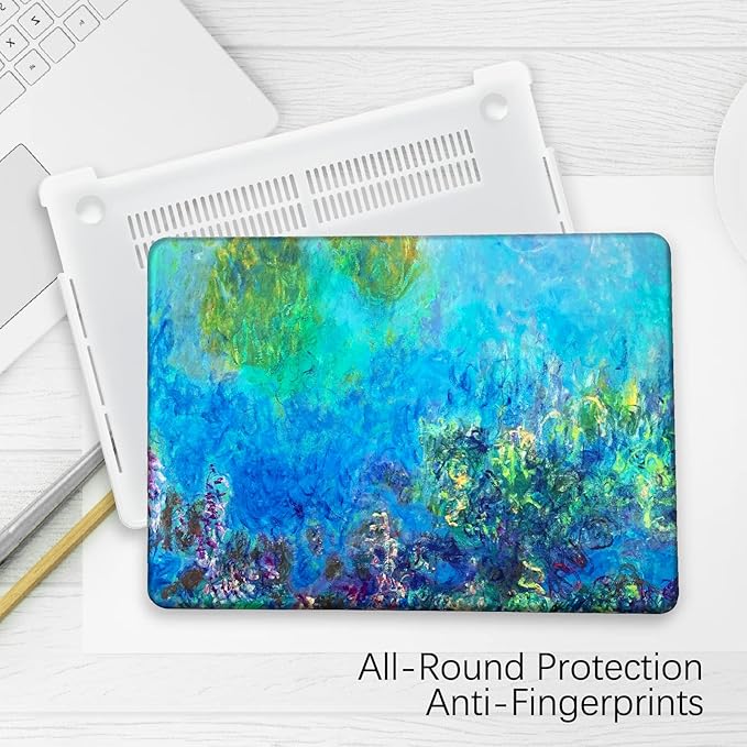 Compatible with MacBook Pro 13 inch Art Case Skin, 2022, 2021, 2020-2016 Release A1706/A1989/A2159 Plastic Watercolor Hard Shell with Keyboard Cover & Screen Protector (Wisteria by Claude Monet)