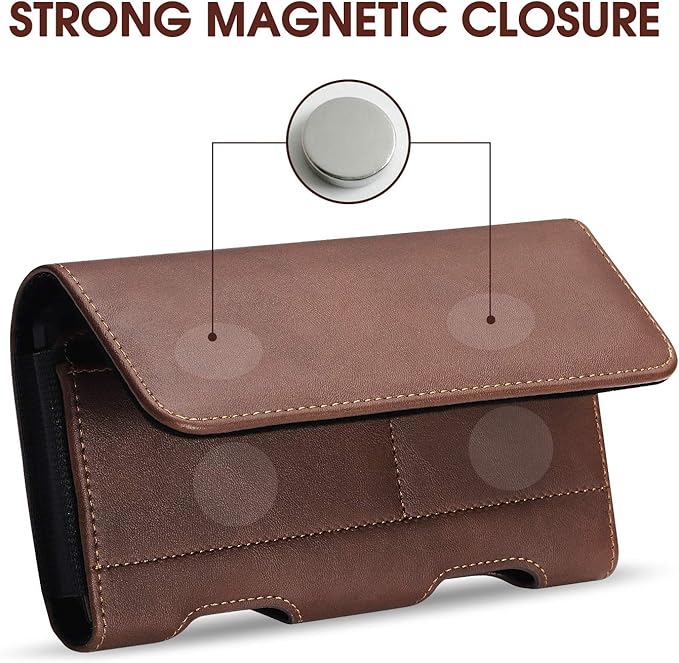 BECPLT for iPhone 17 Pro 17/16/15/14/13/12/11 Pro Holster Case Leather Pouch Case Holster with Belt Clip & Belt Loops with Card Holder for Galaxy S25 S24 S23 S22 S21 5G -Brown