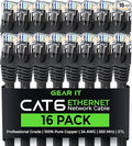 GearIT Cat 6 Ethernet Cable (16-Pack 3 Feet) Cat6 Network Patch, 10Gbps, RJ45, Snagless Cord, Gold-Plated Connectors, Internet for PC, TV, Tablet, Router, Printer, Servers, IT Data Center - Black