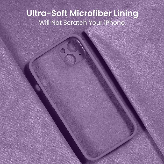 FireNova Designed for iPhone 13 Case, Silicone Upgraded [Camera Protection] Phone Case with [2 Screen Protectors], Soft Anti-Scratch Microfiber Lining Inside, 6.1 inch, Light Purple