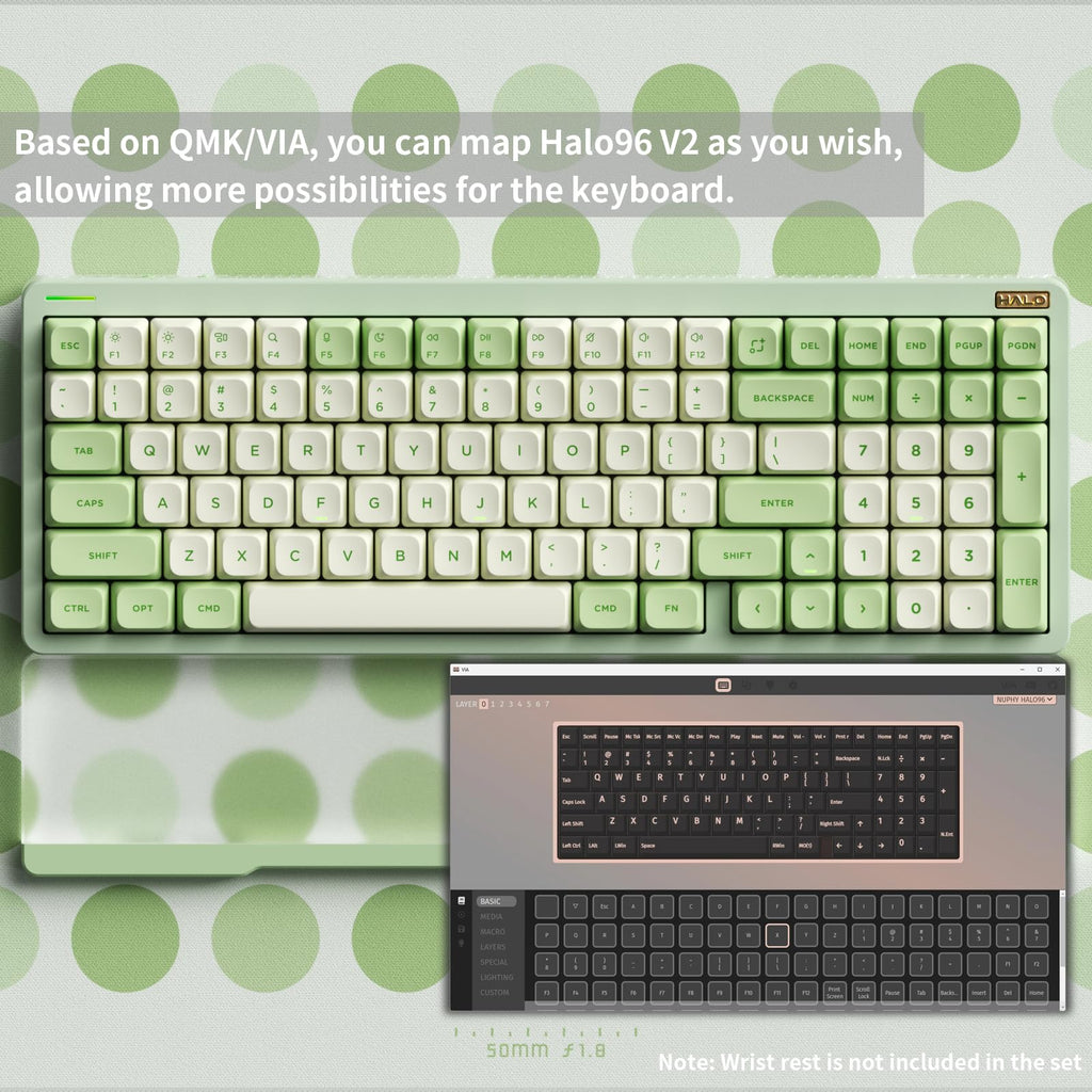 nuphy Halo96 V2 Wireless Keyboard,Gasket Structure,96% Hot Swappable Gaming Keyboard, 99 Kyes RGB Backlit Mechanical Keyboard, Support QMK/VIA,Bluetooth/USB-C/2.4GHz-Green,Lemon Switches (55gf)