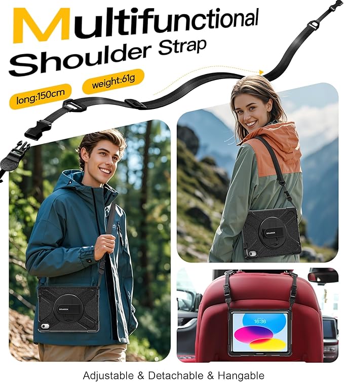 BRAECN for iPad (A16) 11th/10th Generation case 11/10.9 inch 2025/2022 Heavy Duty Shockproof Protective with Pencil Holder Screen Protector 360°Rotating Stand Handle & Shoulder Strap Full Body Cover