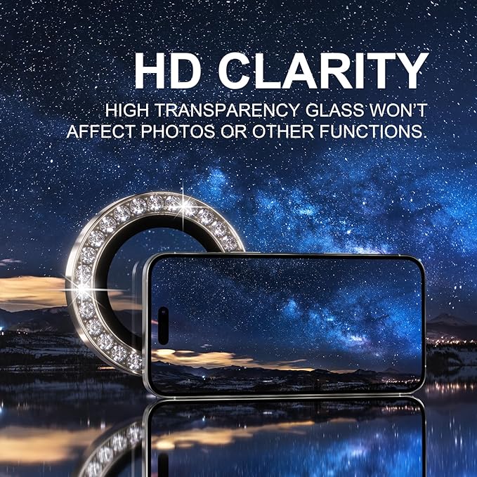 Choiche Compatible for iPhone 16 Pro/iPhone 16 Pro Max Camera Lens Protector Bling, 9H Tempered Glass Camera Cover Screen Protector Metal Ring Decoration Accessories (Diamond-Titanium Desert)