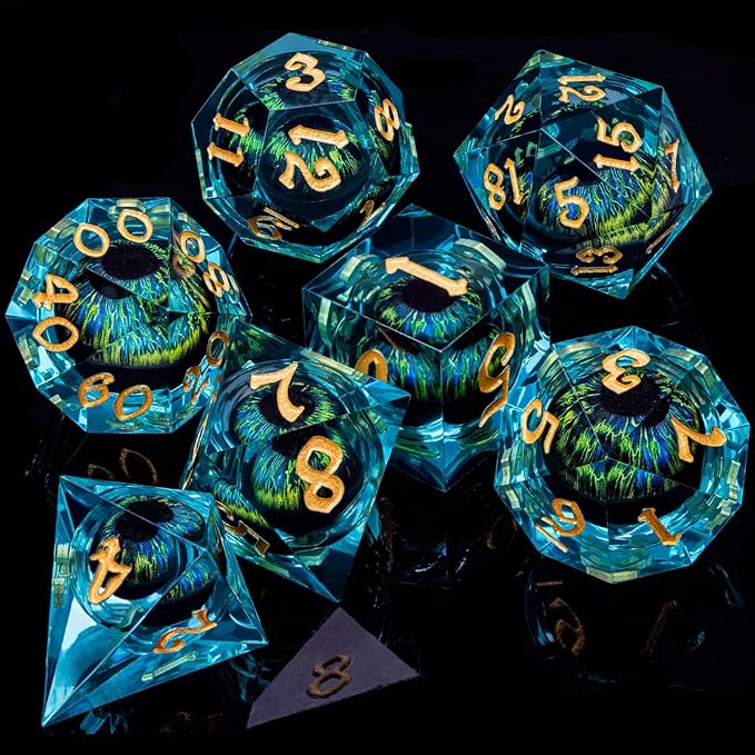 ARUOHHA DND Resin Dice Dragon Eye Dice Liquid Core Red Sharp Edged Dice Set with Gift Box, Polyhedral D and D Dice Set Role Playing Game D20 D12 D10 D8 D6 D4