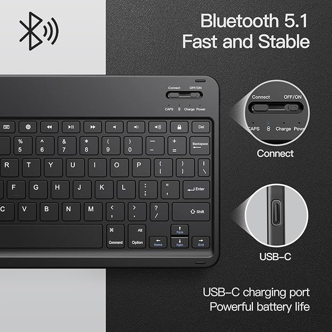 JETech Keyboard Case for iPad 10.2-Inch (2021/2020/2019 Model, 9th/8th/7th Generation) with Pencil Holder, Magnetic Detachable Bluetooth Wireless Keyboard, Soft TPU Back Stand Cover (Black)