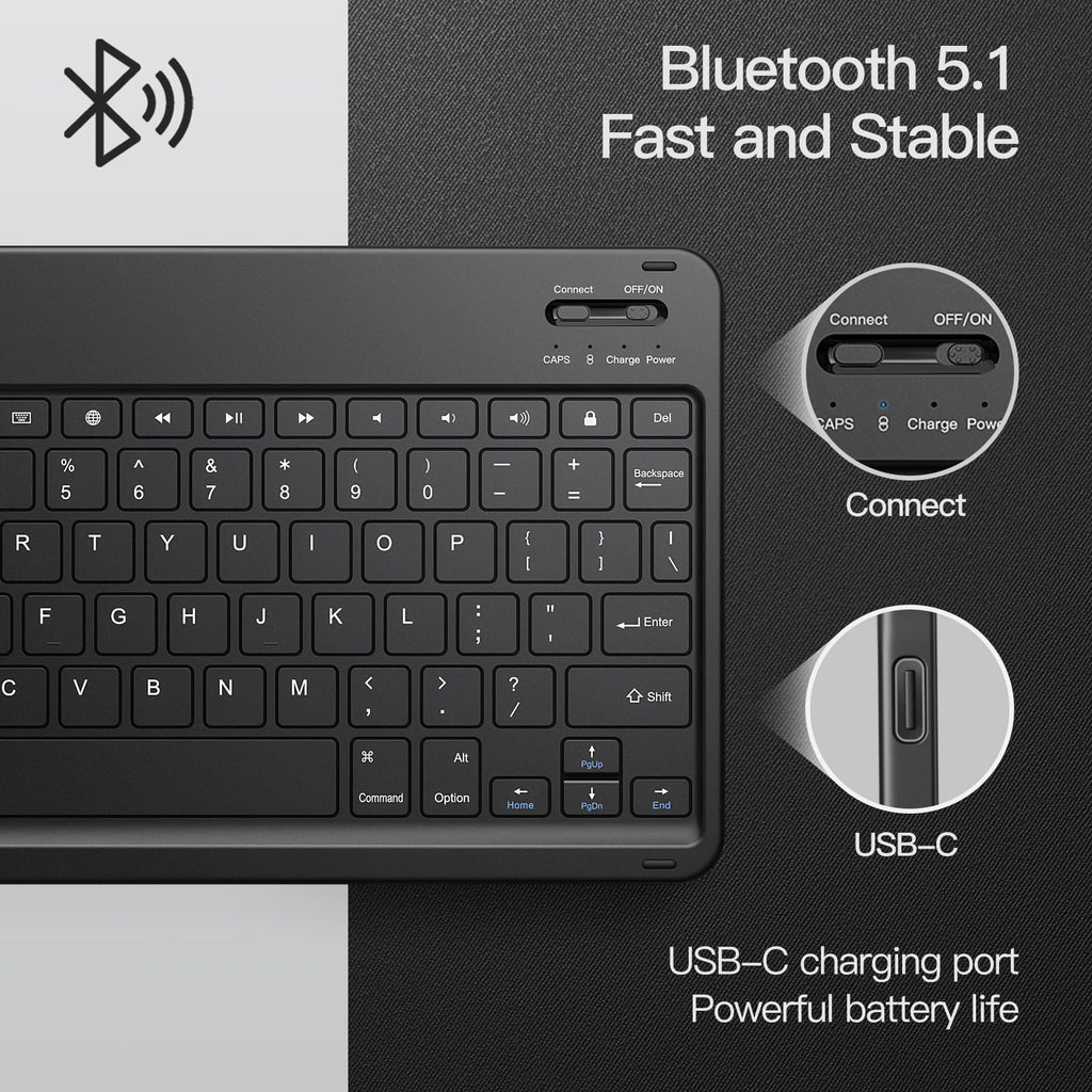 JETech Keyboard Case Cover for iPad 9th/8th/7th Gen 10.2", Black