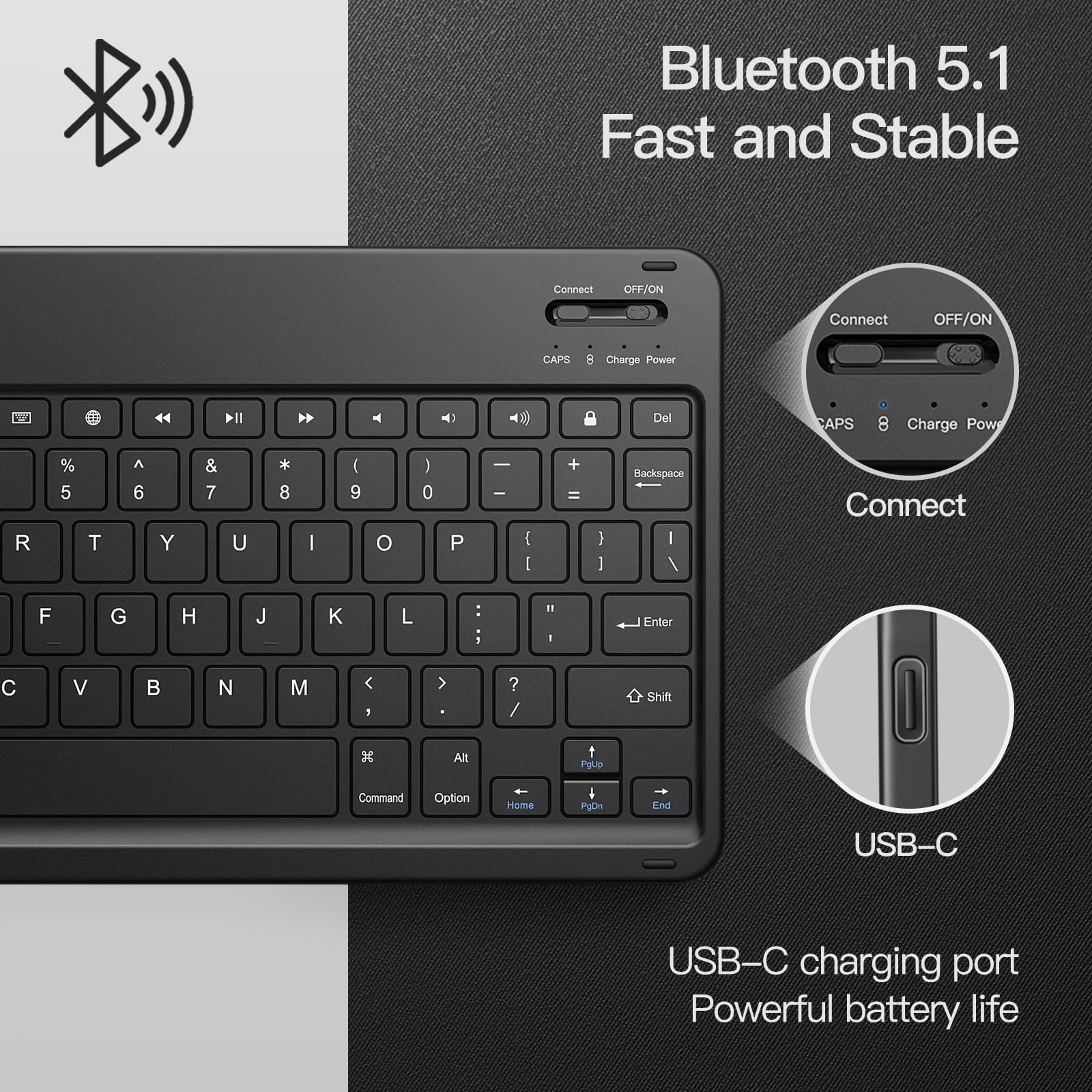 JETech Keyboard Case Cover for iPad 9th/8th/7th Gen 10.2", Black