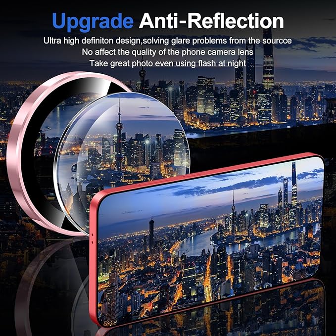 for Samsung Galaxy S25 Plus Camera Lens Protector, Individual Metal Ring Tempered Glass Lens Cover, [Strong Adsorption] Scratch Resistant Ultra-Thin HD Clear Lens Cover, 1 Set-Pink Ring