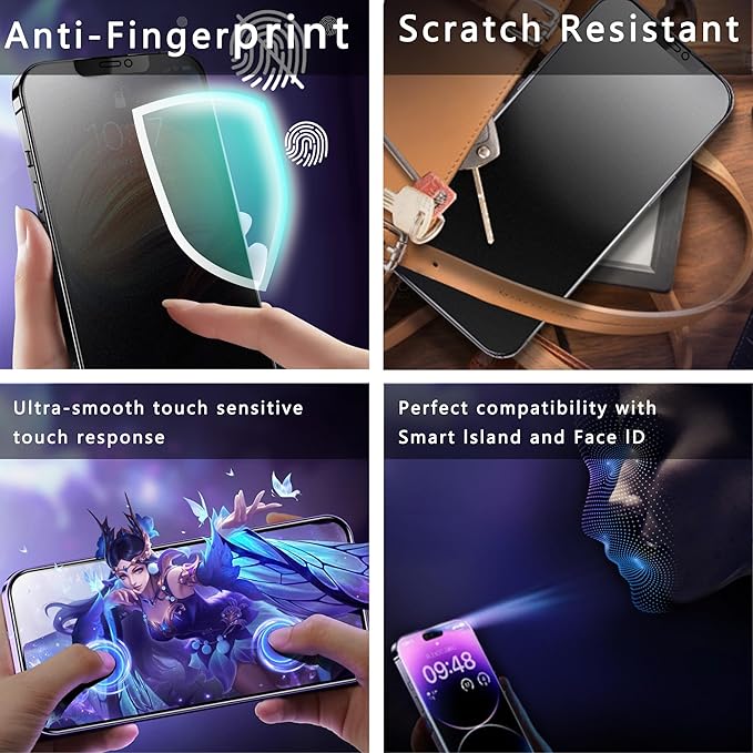 2 Pack Matte Privacy Screen Protector for iPhone 12 and iPhone 12 Pro 6.1-Inch Auto Dust Removal, No Bubbles,Anti-Spy Tempered Glass Film, Easy Installation
