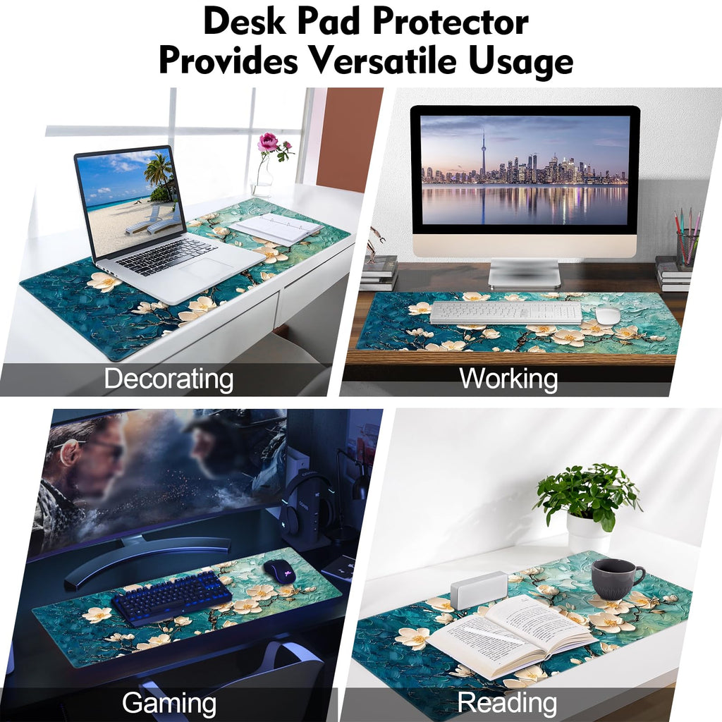 Galdas Gaming Mouse Pad XXL XL Large Long Extended Big Mousepad Non-Slip Rubber Keyboard Desk Pad with Stitched Edges for Laptop Home Office (31.5x11.8x0.08 Inch) … (Painting Flowers)