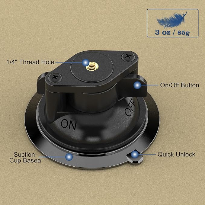 Suction Cup Mount, Windshield Suction Mount Bracket, Single Suction Base with 1/4" Female Threaded for Magic Arm Gopro Adapter