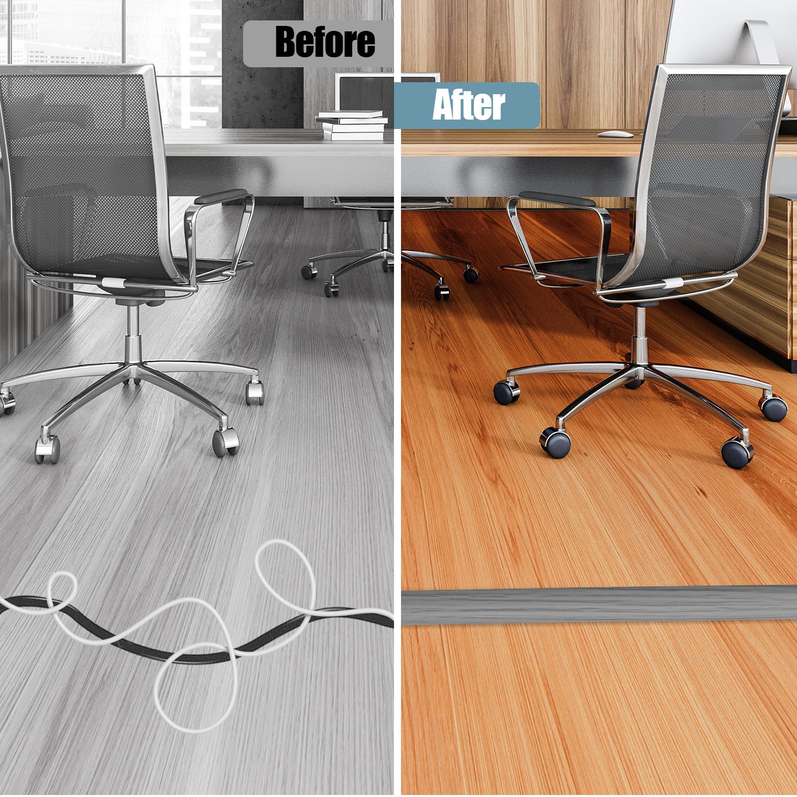 Floor Cord Cover Self Adhesive Cord Hider,3.3FT Cable Management, Extension Strip Protector for Wires, Prevent Cable Trips for Offices, Gyms, Exhibitions Cavity:0.3"(W) x 0.28"(H) Gray Wood