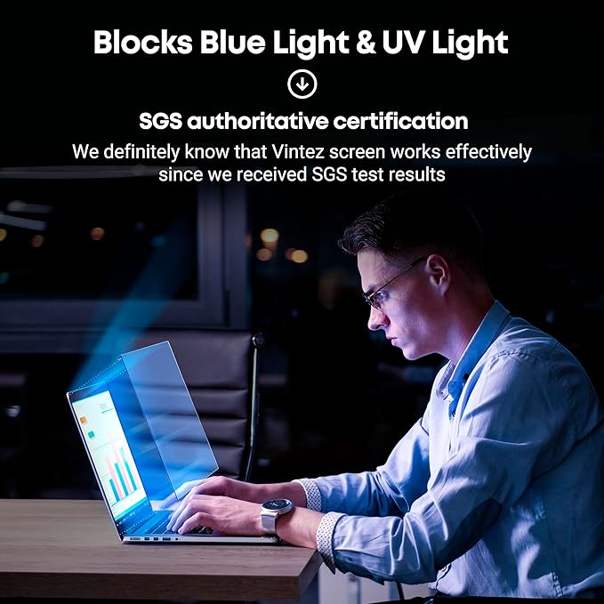 VINTEZ Blue Light Screen Protector for 15.6 Inch Computer Monitor and Laptop – Anti-UV Blue Light Blocking Film for Desktop PC, Eye Protection Filter, 14.2" x 8.7", 2 Pack