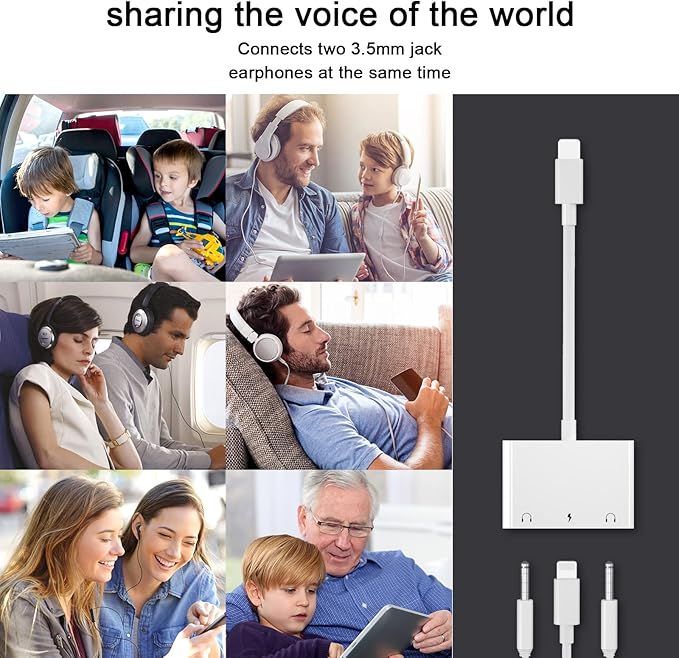 3in1 Lighting to 3.5mm,Headphone Adapter for iPhone, Dual Earphone Jack Audio and Charging Adapter,Headphone Splitter for iPhone 14/13/12/11/XS Max/XR/8/7 Plus /6/ iPad,Support iOS 10 to16