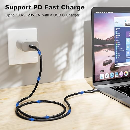 10FT USB-C 3.1 Gen 2 Cable 10Gbps Data Transfer, 60Hz Video Output, 4K Display,100W(5A),USB C Video Monitor Cable 100W PD Fast Charging Compatible with Thunderbolt3 MacBook iPhone 15 iPad