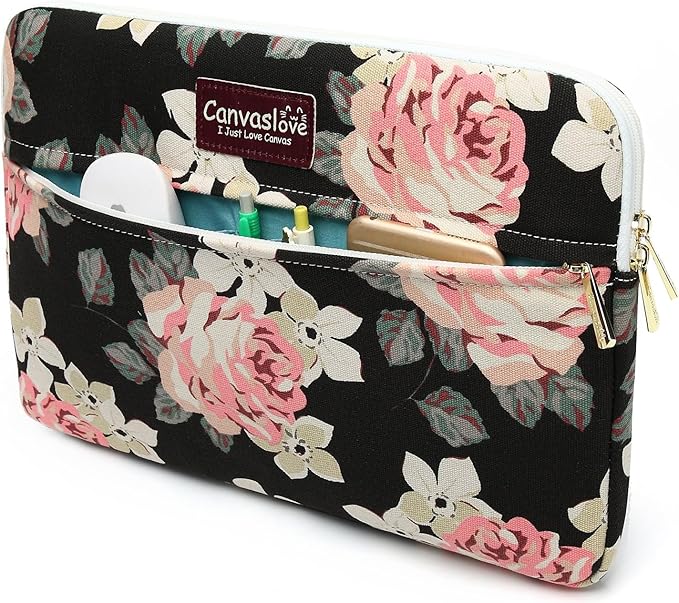 Canvaslove Pink Rose Laptop Sleeve Case Bag with Pocket for MacBook Air 13 inch,iPad Pro 13 inch and 13.3 inch-13.5 inch Laptops