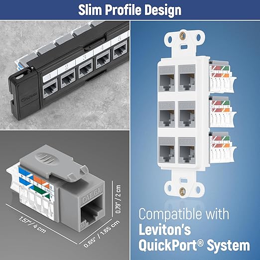 Everest 45° Angled RJ45 Cat6A Keystone Jacks 50-Pack in Gray - Slim Profile Female RJ45 Connectors - Cat 6A Keystone Jack - Compatible with 45° Angled Speed Termination Tool - 45Term (B0BL3GS7ZY)