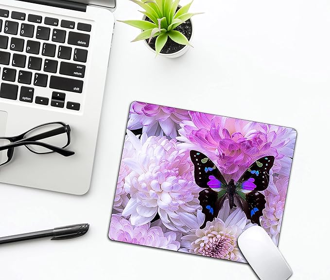 Black Butterfly Mouse Pad, White Daisy Mousepad for Design, Anti-Slip Rubber Base Wireless Mouse Pads for Laptop