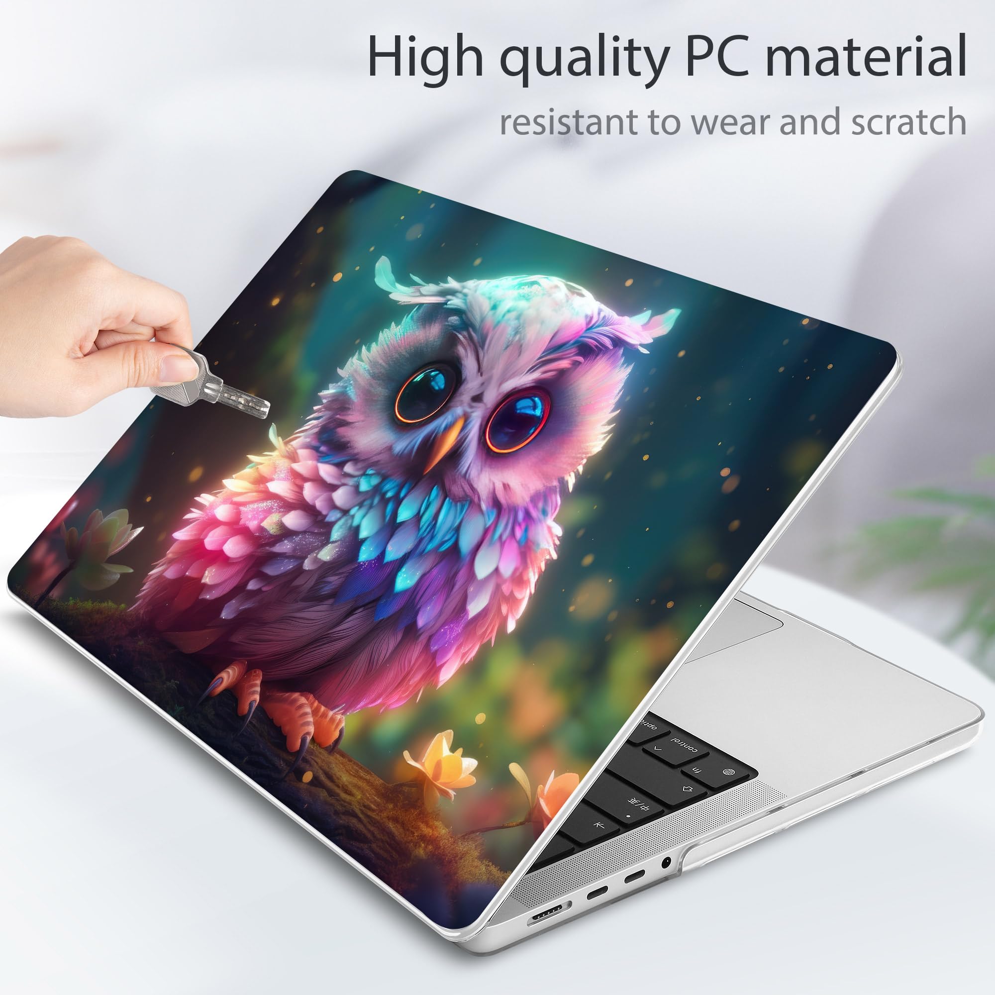 Tuiklol for MacBook Pro 14 Inch Case 2026 2025 2024 2023 2022 2021 Release M5/M4/M3/M2/M1 A2442 Pro/Max,Hard Shell Case with Screen Protector for Touch ID, Rainbow owl